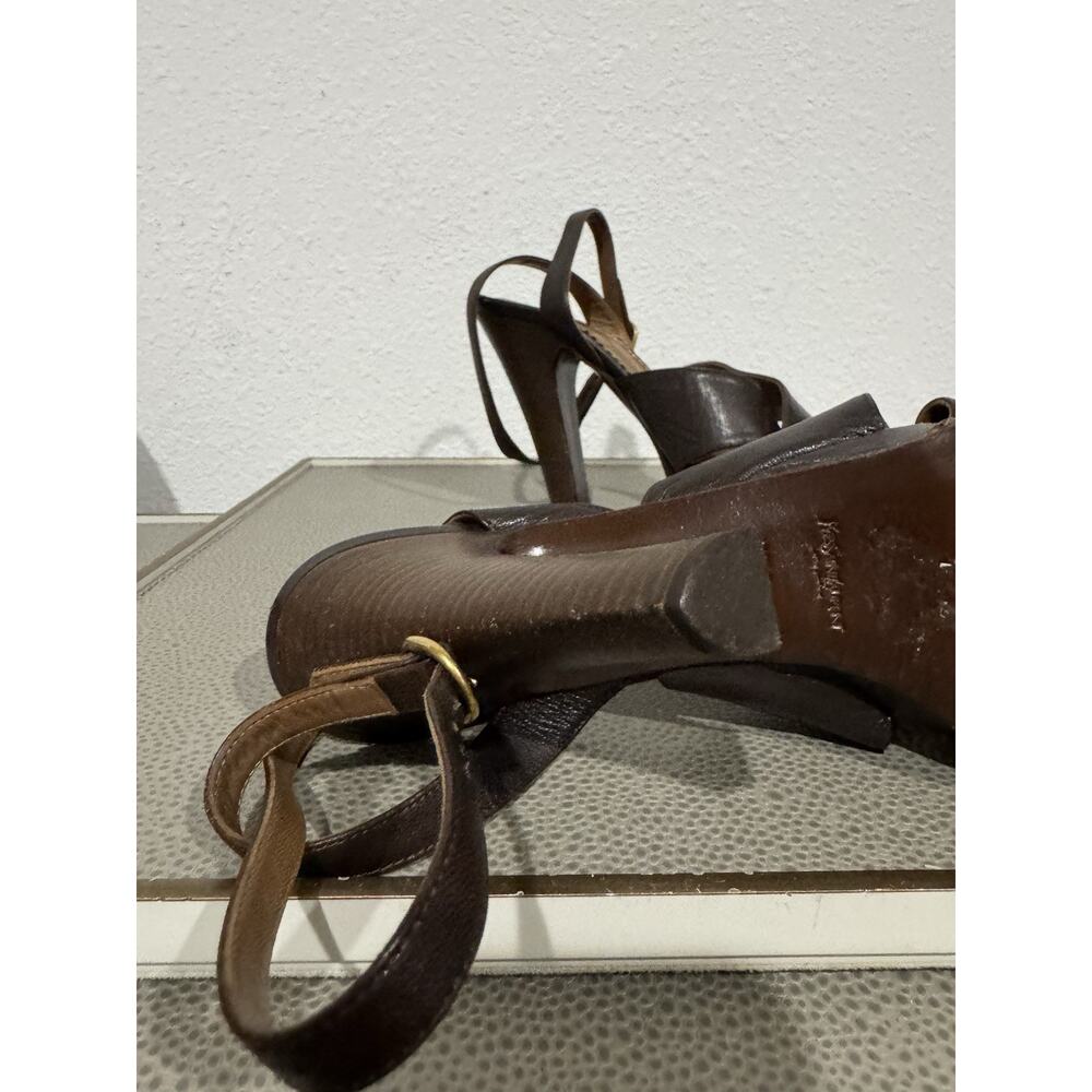 YSL RIVE GAUCHE AUTHENTIC ESPRESSO PLATFORM SANDAL HEELS VTG Y2K 38 - Picture 9 of 16